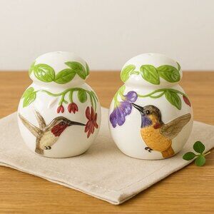 American Atelier Hummingbird Salt Pepper Shakers 3 Inch Ceramic Potbelly New
